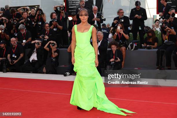 Tessa Thompson attends the "Bones And All" red carpet at the 79th Venice International Film Festival on September 02, 2022 in Venice, Italy.