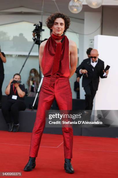 Timothee Chalamet attends the "Bones And All" red carpet at the 79th Venice International Film Festival on September 02, 2022 in Venice, Italy.