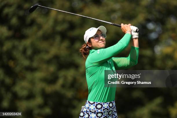 Marina Alex watches her tee shot on the sixth hole during the second round of the Dana Open presented by Marathon at Highland Meadows Golf Club on...