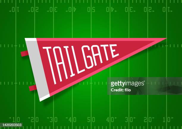 tailgate pennant flag football field background - college cheerleaders stock illustrations