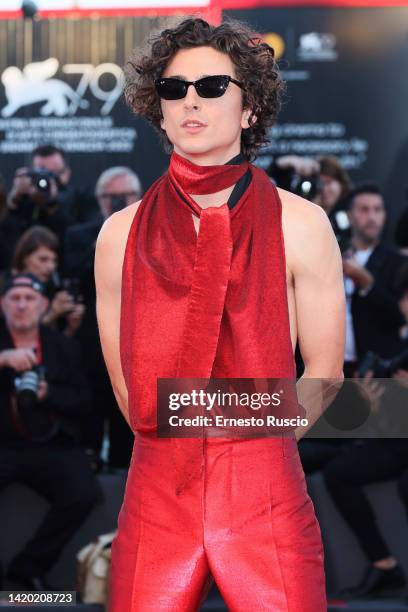 Timothee Chalamet attends the "Bones And All" red carpet at the 79th Venice International Film Festival on September 02, 2022 in Venice, Italy.