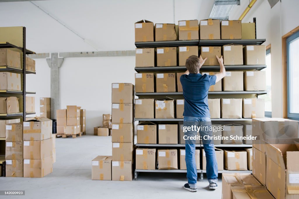 Man Filing Material Man Filing Cardboard Boxes In Storage High-Res Stock Photo - Getty Images