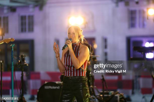 Ellie Goulding seen performing at The One Show outside the BBC studio on September 02, 2022 in London, England.