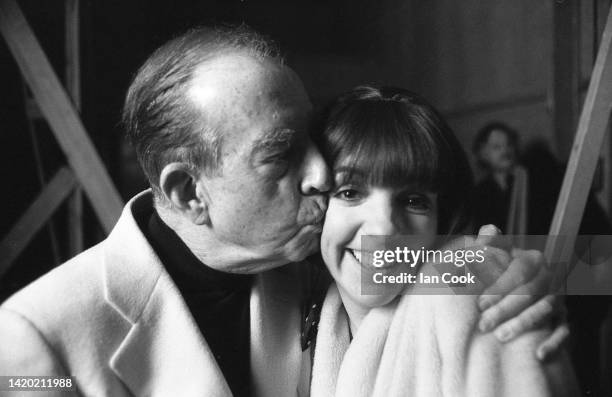 American film director Vincente Minnelli kissed his daughter, Liza Minnelli, on the cheek during the filming of their film 'A Matter of Time, Rome,...