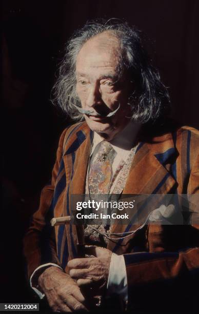 Portrait of Spanish-Catalan Surrealist artist Salvador Dali at le Meurice hotel, Paris, France, 1972. Dali was a regular guest of the hotel for over...