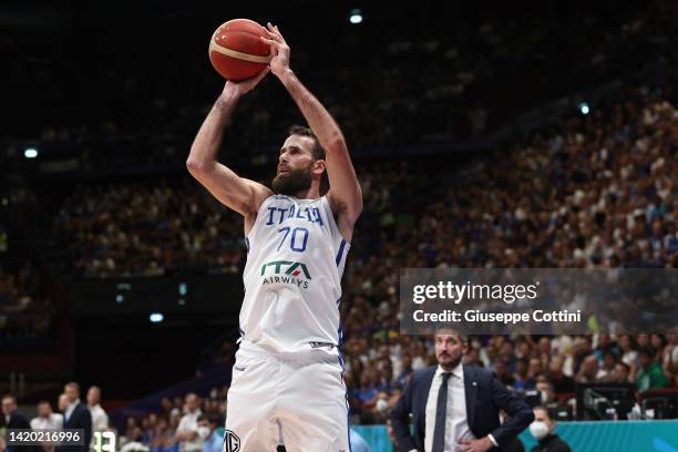 Luigi Datome of Italy in action during the FIBA EuroBasket 2022 group C match between Italy and Estonia at Mediolanum Forum on September 02, 2022 in...