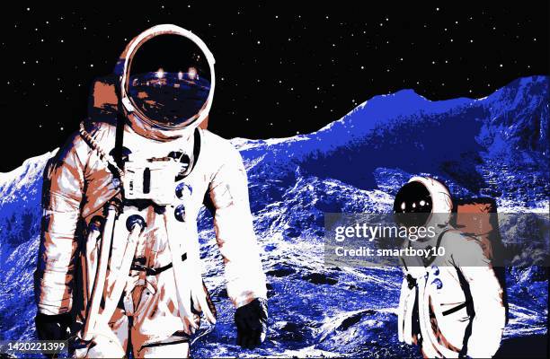 astronauts on the moon - high contrast stock illustrations