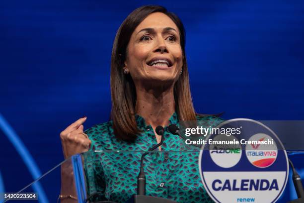 Minister for the South and Territorial Cohesion and member of Azione political party Mara Carfagna delivers a speech during the launch of the...