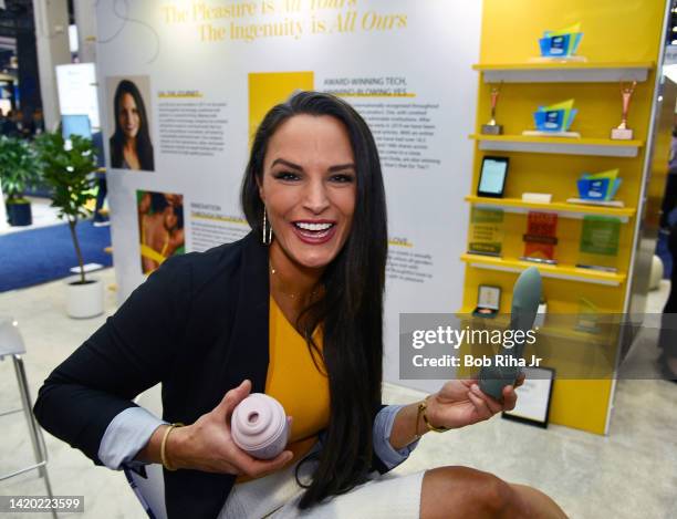 Lora Haddock DiCarlo, Founder and CEO of Lora DiCarlo at CES with robotic pleasure devices, January 7, 2020 in Las Vegas, Nevada.