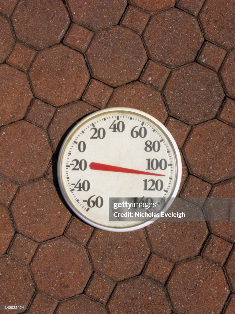 A thermometer showing extreme heat