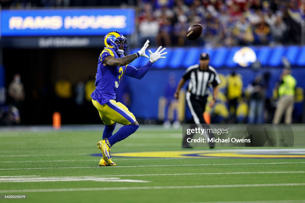 Nfc Rams Odell Beckham Jr. #3 of the Los Angeles Rams completes a pass during ...