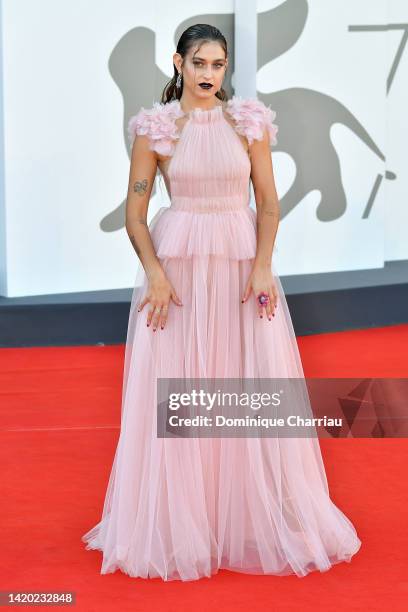 Gaia Gozzi attends the "Bones And All" red carpet at the 79th Venice International Film Festival on September 02, 2022 in Venice, Italy.