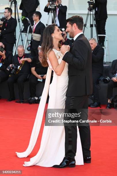 Ignazio Moser and Cecilia Rodriguez attend the "Bones And All" red carpet at the 79th Venice International Film Festival on September 02, 2022 in...