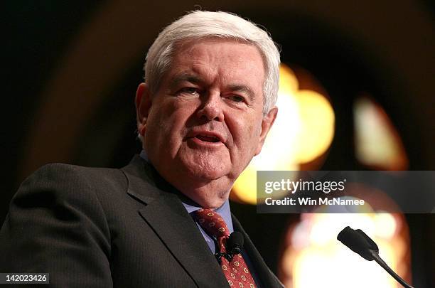 Republican presidential candidate, former Speaker of the House, Newt Gingrich delivers remarks to students at Georgetown University March 28, 2012 in...