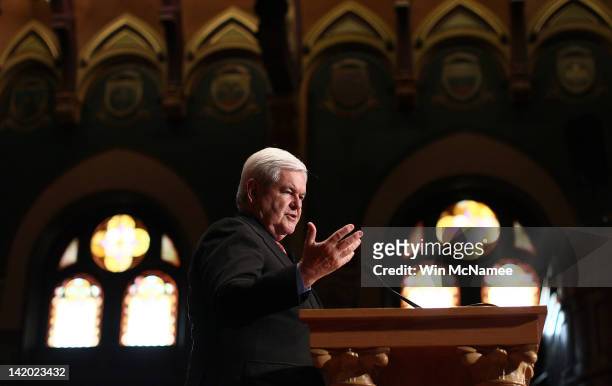 Republican presidential candidate, former Speaker of the House, Newt Gingrich delivers remarks to students at Georgetown University March 28, 2012 in...