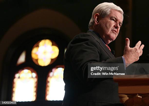 Republican presidential candidate, former Speaker of the House, Newt Gingrich delivers remarks to students at Georgetown University March 28, 2012 in...