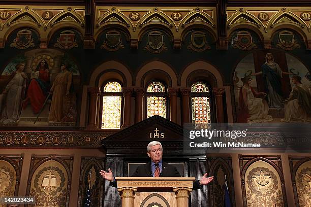 Republican presidential candidate, former Speaker of the House, Newt Gingrich delivers remarks to students at Georgetown University March 28, 2012 in...