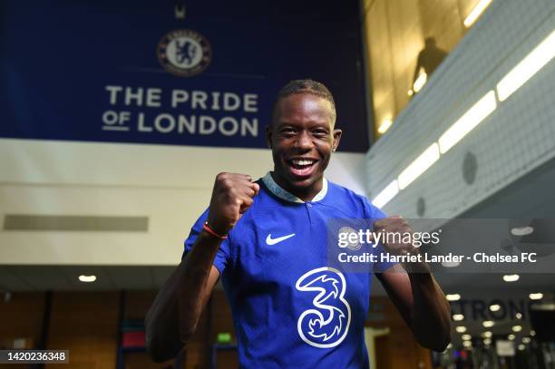 Denis Zakaria poses for a photograph as he signs for Chelsea at Chelsea Training Ground on September 02, 2022 in Cobham, England.