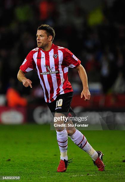 Sheffield United player James Beattie in action during the npower League One game between Sheffield United and Chesterfield at Bramall Lane on March...