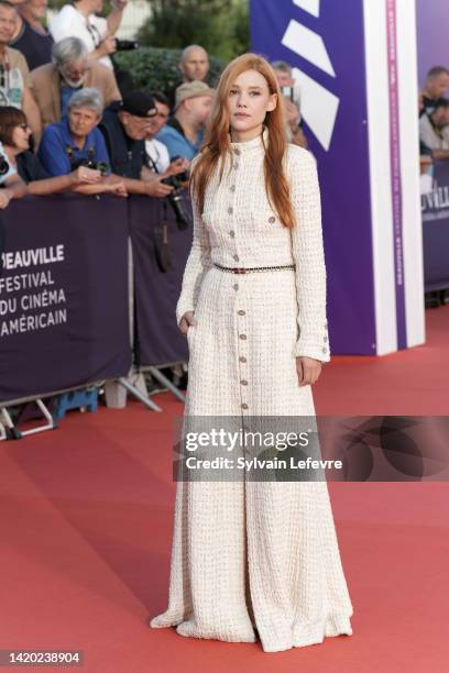 Astrid Berges-Frisbey attends the red carpet for the opening ceremony during the 48th Deauville American Film Festival on September 02, 2022 in...