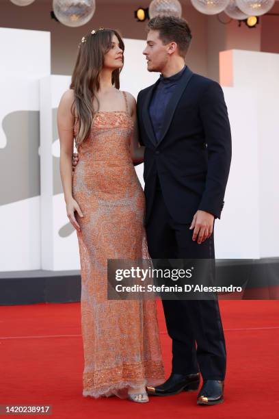 Barbara Palvin and Dylan Sprouse attend the "Bones And All" red carpet at the 79th Venice International Film Festival on September 02, 2022 in...