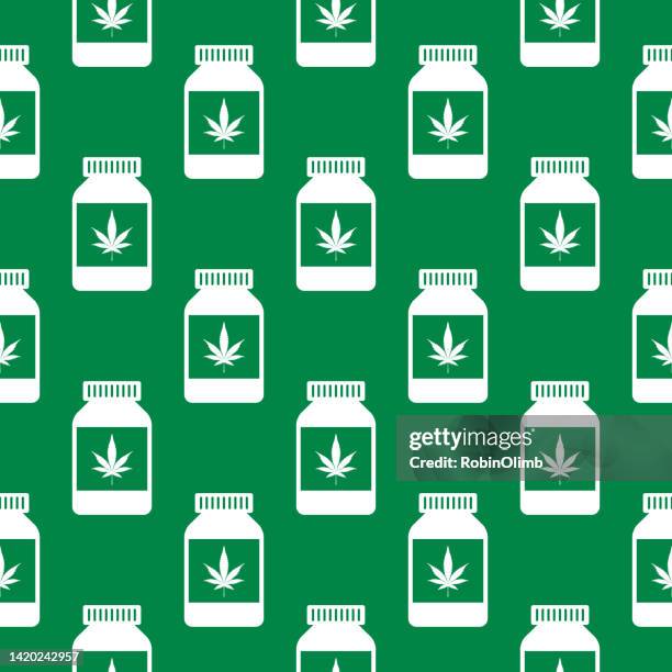 marijuana leaf pill bottle seamless pattern - pharmacy background stock illustrations
