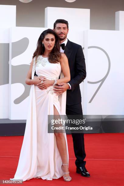 Ignazio Moser and Cecilia Rodriguez attends the "Bones And All" red carpet at the 79th Venice International Film Festival on September 02, 2022 in...