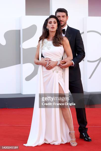Ignazio Moser and Cecilia Rodriguez attends the "Bones And All" red carpet at the 79th Venice International Film Festival on September 02, 2022 in...