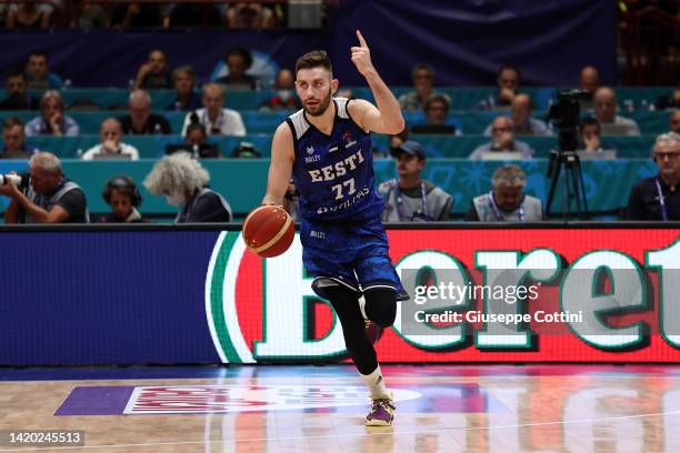 Kristian Kullamae of Estonia in action during the FIBA EuroBasket 2022 group C match between Italy and Estonia at Mediolanum Forum on September 02,...