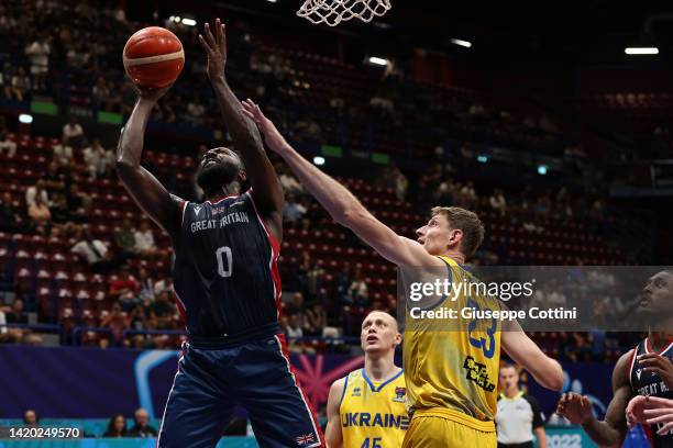 Gabriel Olaseni of Great Britain in action during the FIBA EuroBasket 2022 group C match between Ukraine and Great Britain at Mediolanum Forum on...