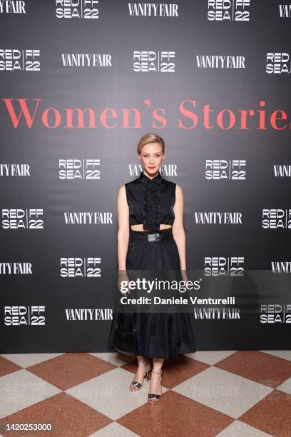 Sarah Gadon attends the Women's Stories gala night hosted by Vanity Fair and The Red Sea International Film Festival during the 79th Venice...