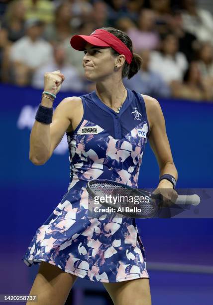 Ajla Tomlijanovic of Australia reacts after winning the first set against Serena Williams of the United States during their Women's Singles Third...
