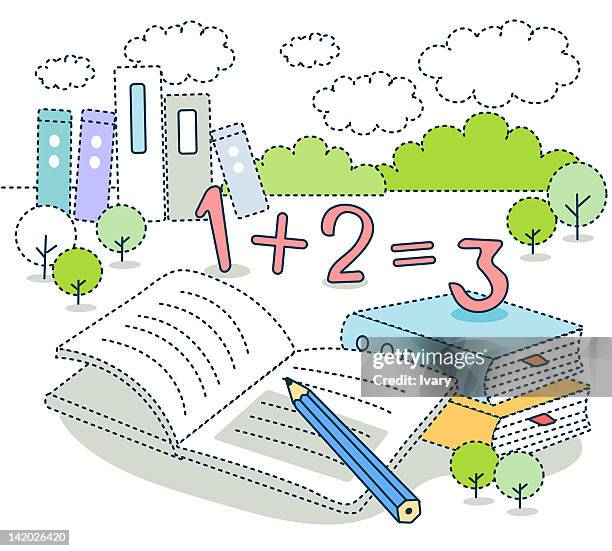 learning mathematics on book - equal sign stock illustrations