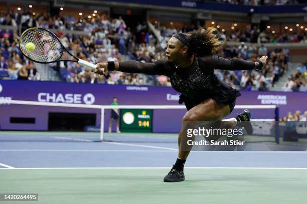 Serena Williams of the United States plays a backhand against Ajla Tomlijanovic of Australia during their Women's Singles Third Round match on Day...