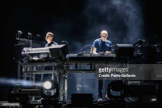 Tom Rowlands and Ed Simons of The Chemical Brothers performs at Cala Mijas Fest 2022 day 2 on September 02, 2022 in Malaga, Spain.