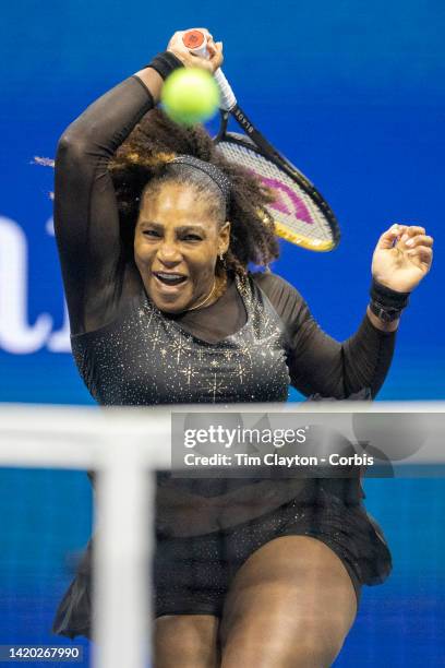 September 02: Serena Williams of the United States in action against Ajla Tomljanovic of Australia on Arthur Ashe Stadium in the Women's Singles...