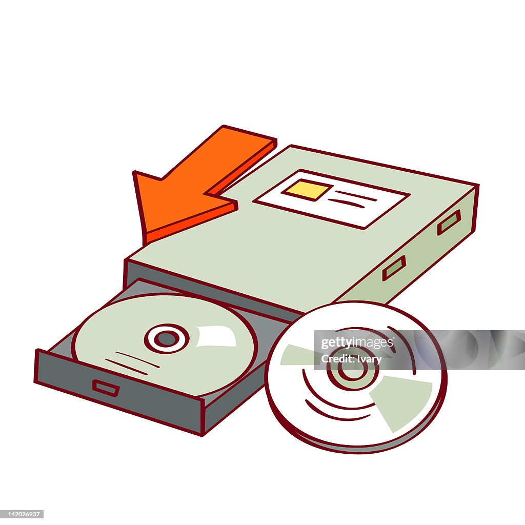 Arrow sign on CD-ROM drive