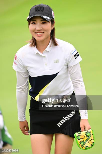 Hiromu Ono of Japan smiles on the 10th green during the second round of Golf5 Ladies at Golf5 Country Oak Village on September 3, 2022 in Ichihara,...