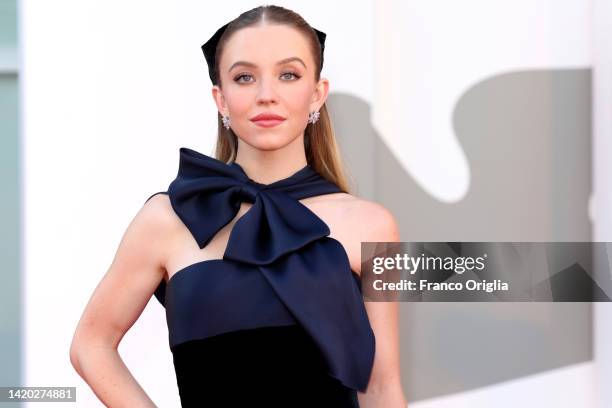 Sydney Sweeney attends the "Athena" red carpet at the 79th Venice International Film Festival on September 02, 2022 in Venice, Italy.