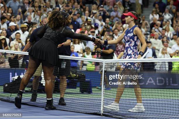 Serena Williams of the United States shakes hands with Ajla Tomlijanovic of Australia after being defeated during their Women's Singles Third Round...