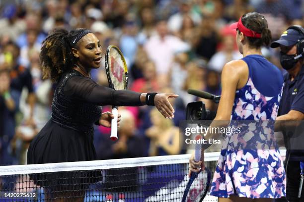 Serena Williams of the United States shakes hands with Ajla Tomlijanovic of Australia after being defeated during their Women's Singles Third Round...