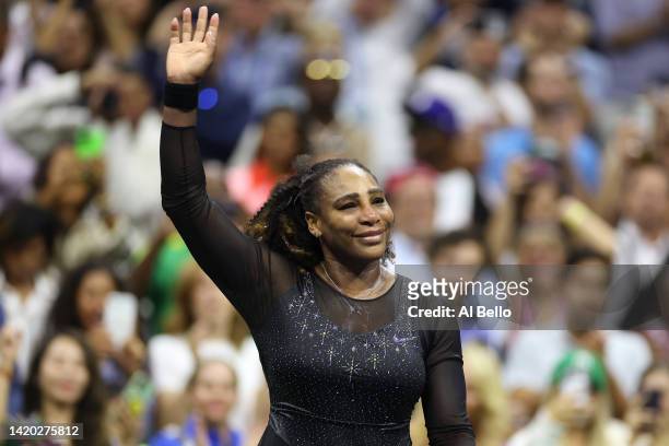 Serena Williams of the United States thanks the fans after being defeated by Ajla Tomlijanovic of Australia during their Women's Singles Third Round...