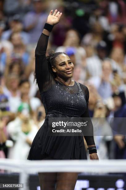 Serena Williams of the United States thanks the fans after being defeated by Ajla Tomlijanovic of Australia during their Women's Singles Third Round...