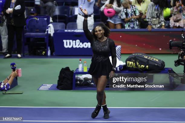 Serena Williams of the United States thanks the fans after being defeated by Ajla Tomlijanovic of Australia during their Women's Singles Third Round...