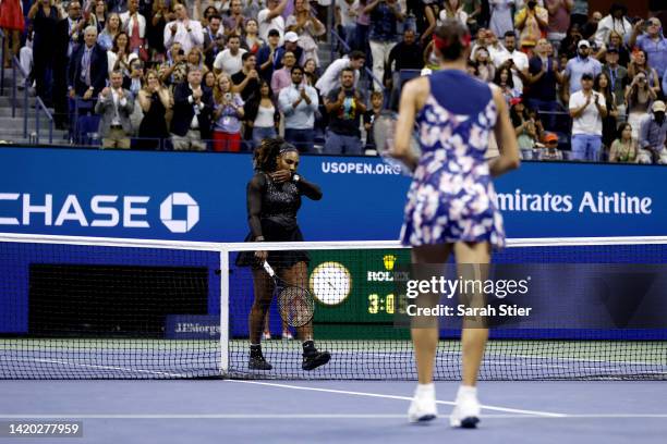 Serena Williams of the United States reacts after being defeated by Ajla Tomlijanovic of Australia during their Women's Singles Third Round match on...