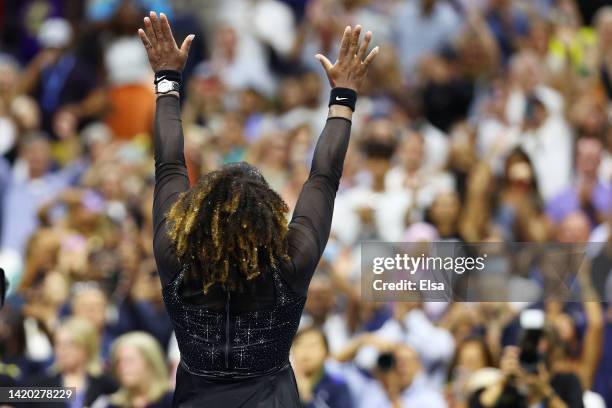 Serena Williams of the United States thanks the fans after being defeated by Ajla Tomlijanovic of Australia during their Women's Singles Third Round...