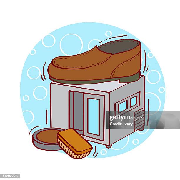 one brown shoe and brush on cabinet - can top stock illustrations