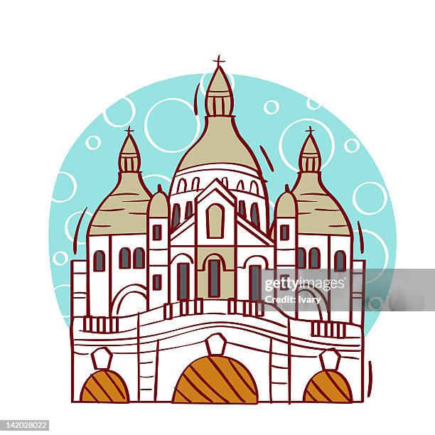 stockillustraties, clipart, cartoons en iconen met illustration of sacre-coeur, montmartre, paris - coeur