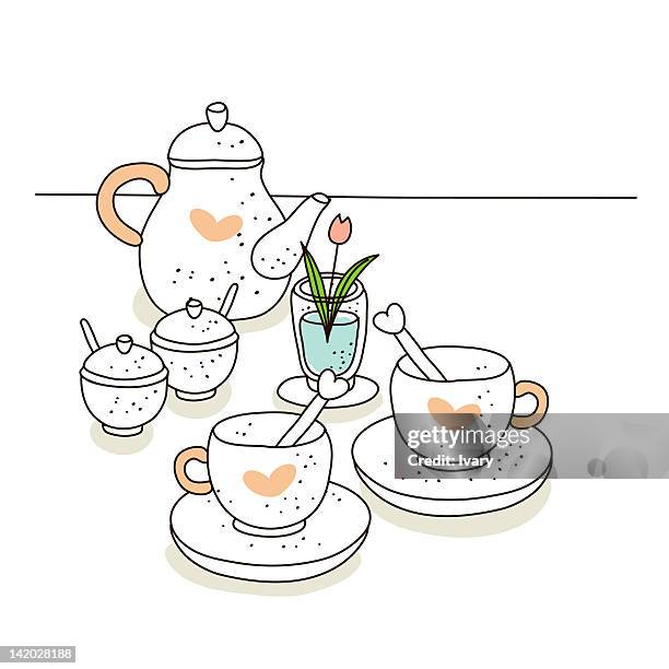 illustration of tea set - modern teapot stock illustrations