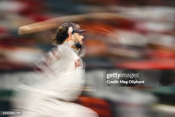 Lance McCullers Jr. #43 of the Houston Astros pitches in the third inning against the Los Angeles Angels at Angel Stadium of Anaheim on September 02,...